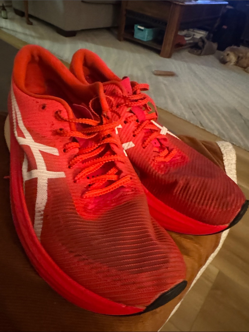 ASICS Red and White women’s Meta Speed Edge Athletic Running Shoes